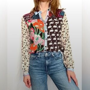 Maeve Anthropologie Multicolor Patterned Button Down Shirt, size M PAZ